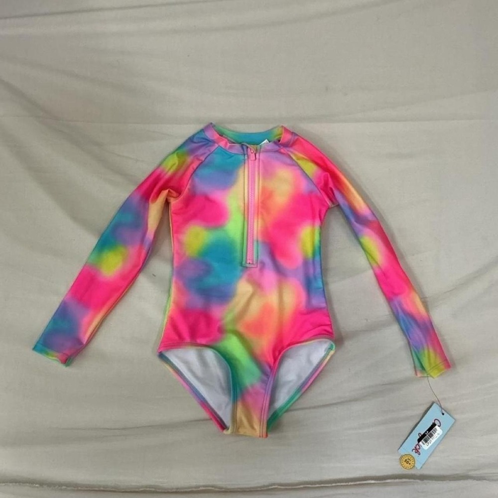 Brand new with tags Cat & Jack girls' multicolor long sleeve one-piece swimsuit
